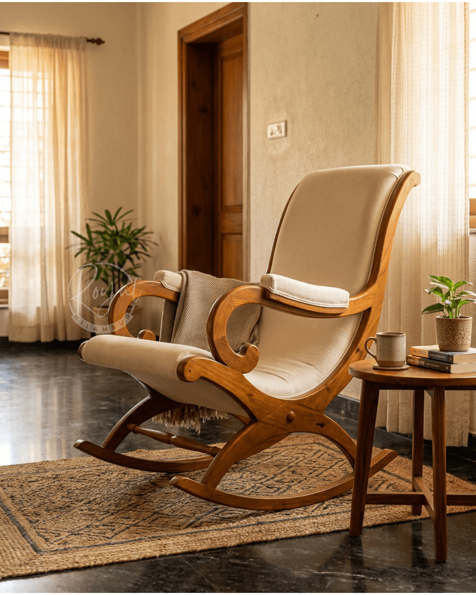Royal Aurevia Nilambur Teak Wood Rocking Chair