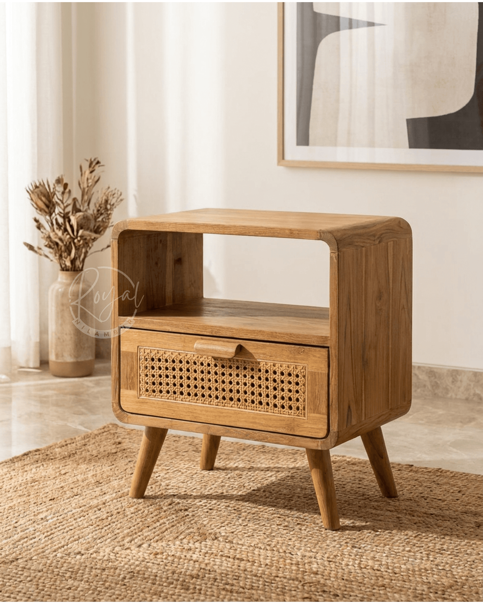 Royal Anvya Nilambur Teak Wood Bedside Table