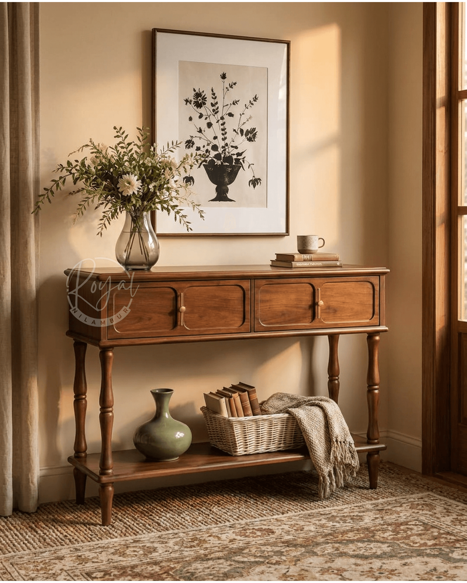 Royal Orvella Nilambur Teak Wood Console Table