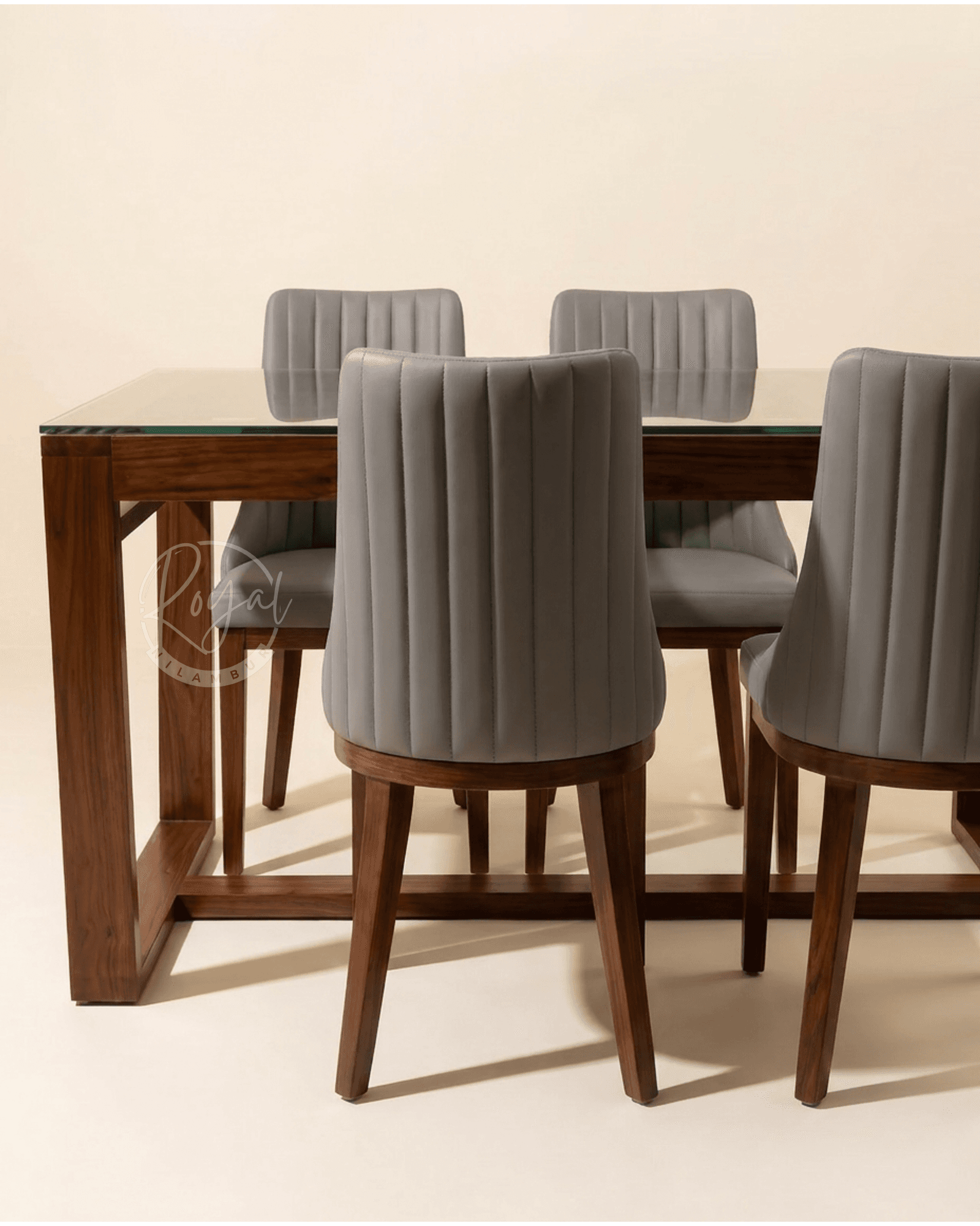 Royal Nirvana Nilambur Teak Wood Dining Table With Glass Top