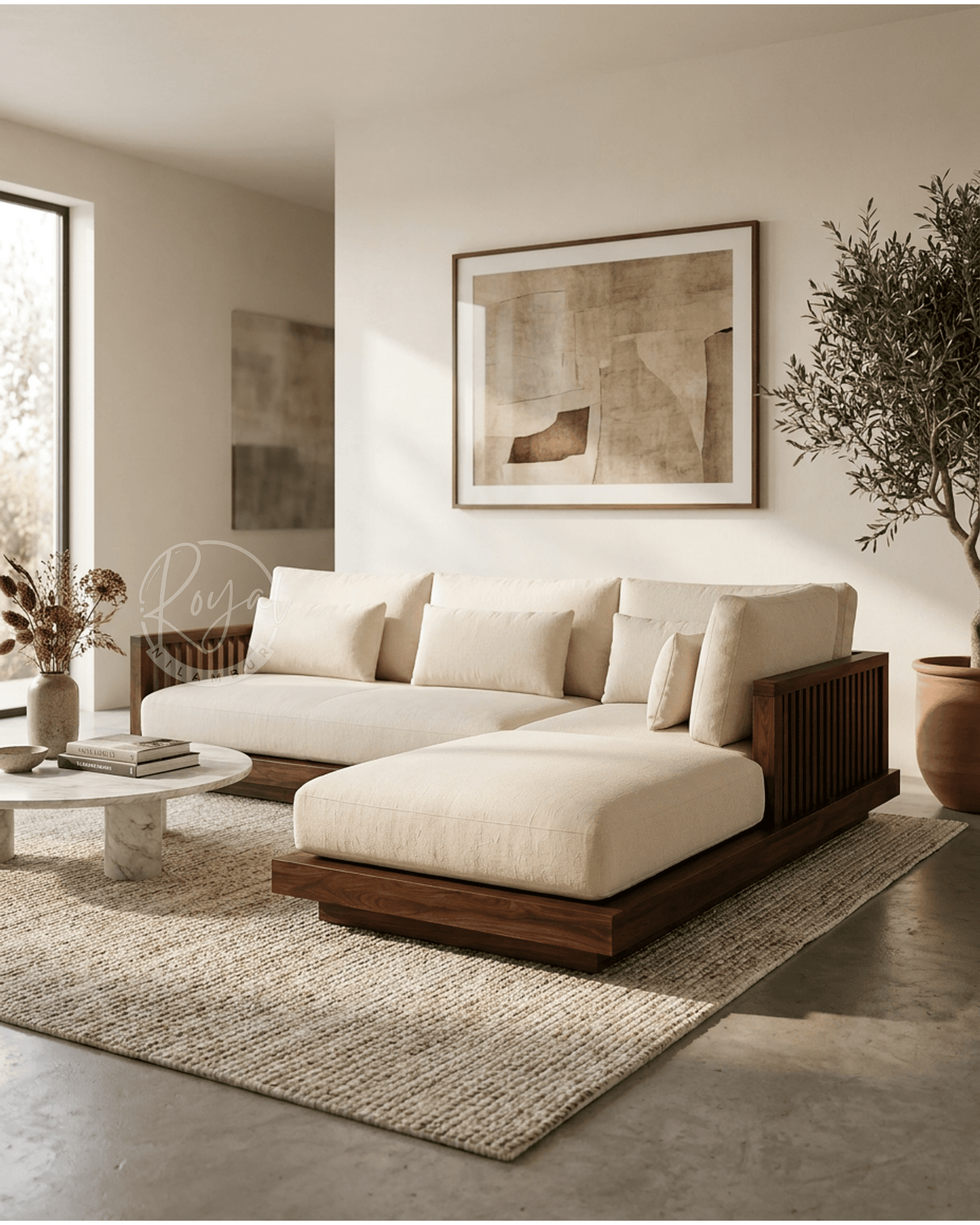 Royal Tyva Nilambur Teak Wood Corner Sofa