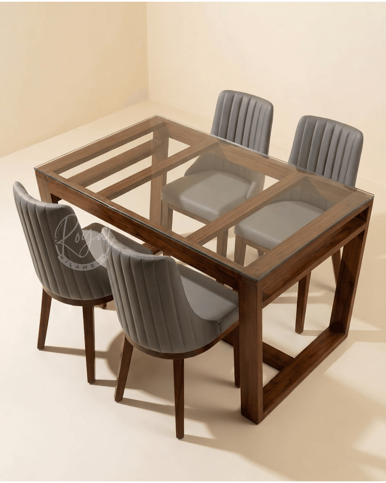 Royal Nirvana Nilambur Teak Wood Dining Table With Glass Top