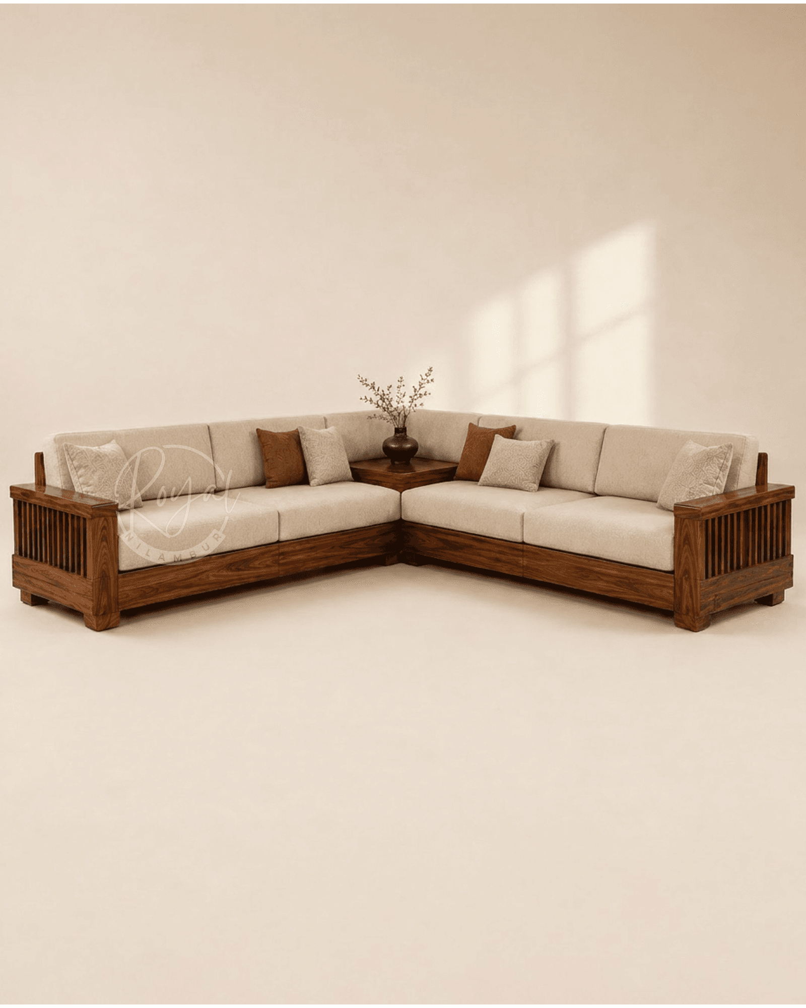 Royal Vaibhava Nilambur Teak Wood Corner Sofa