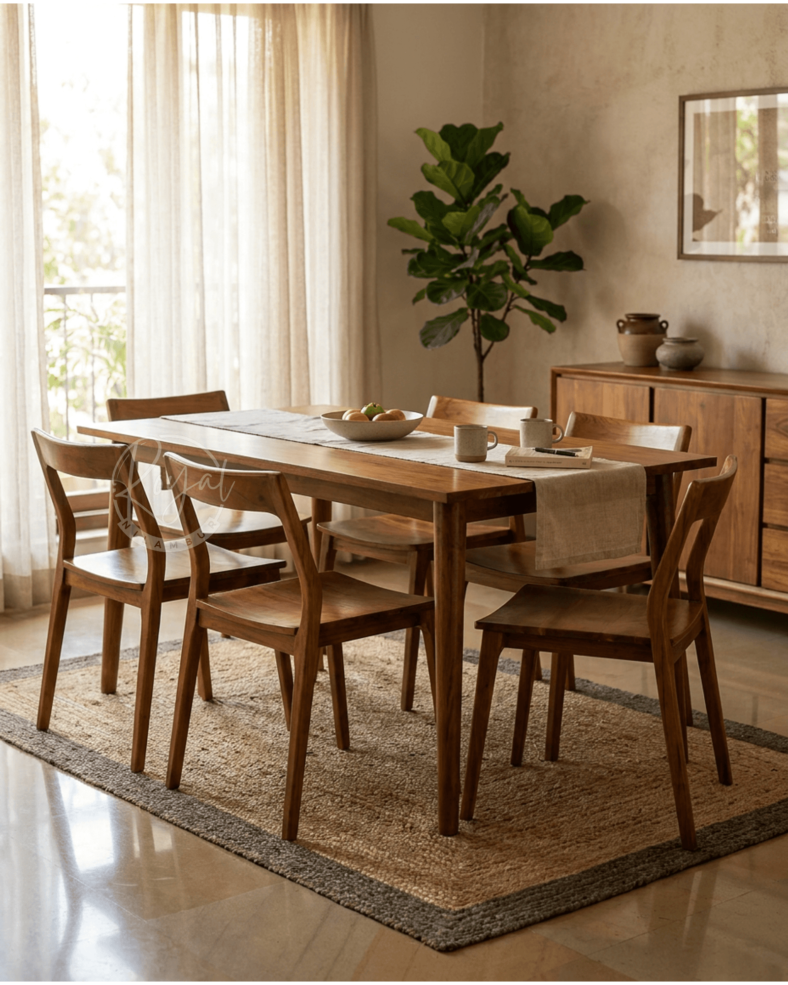 Royal Arvican Teak Wooden Cane Dining Set