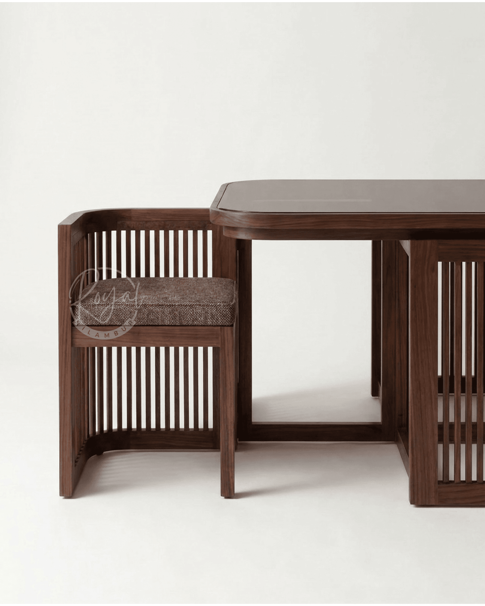 Royal Ahitiq Nilambur Teak Wood Kitchen Table With Glass Top