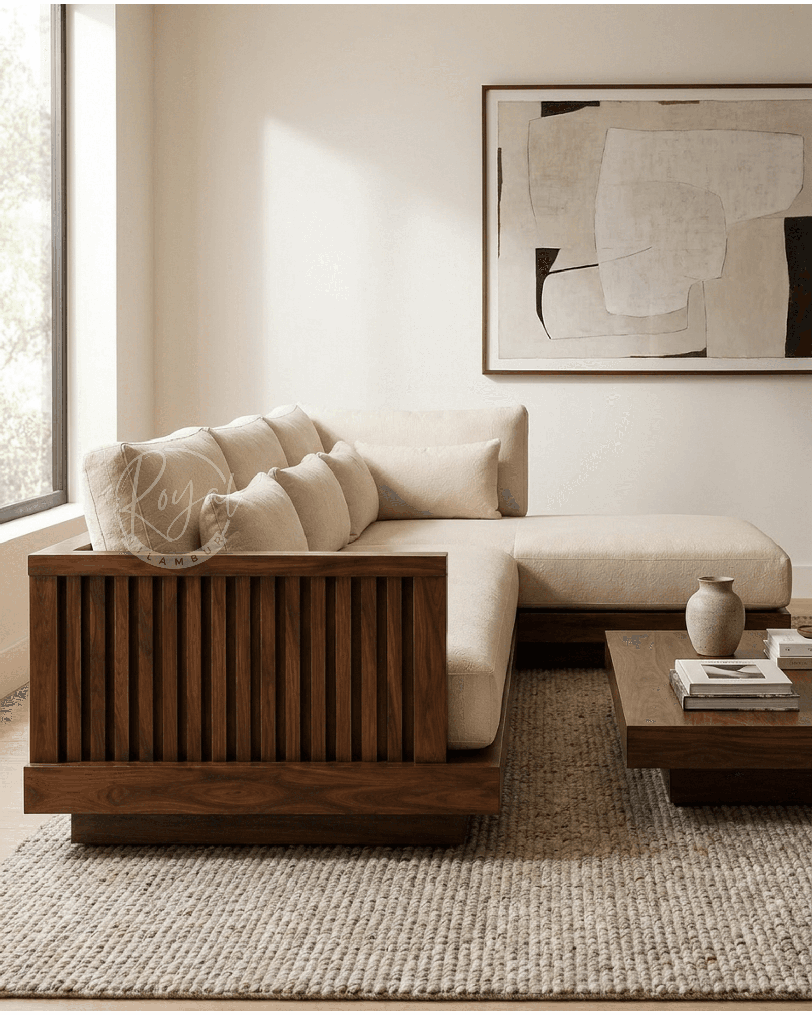 Royal Tyva Nilambur Teak Wood Corner Sofa