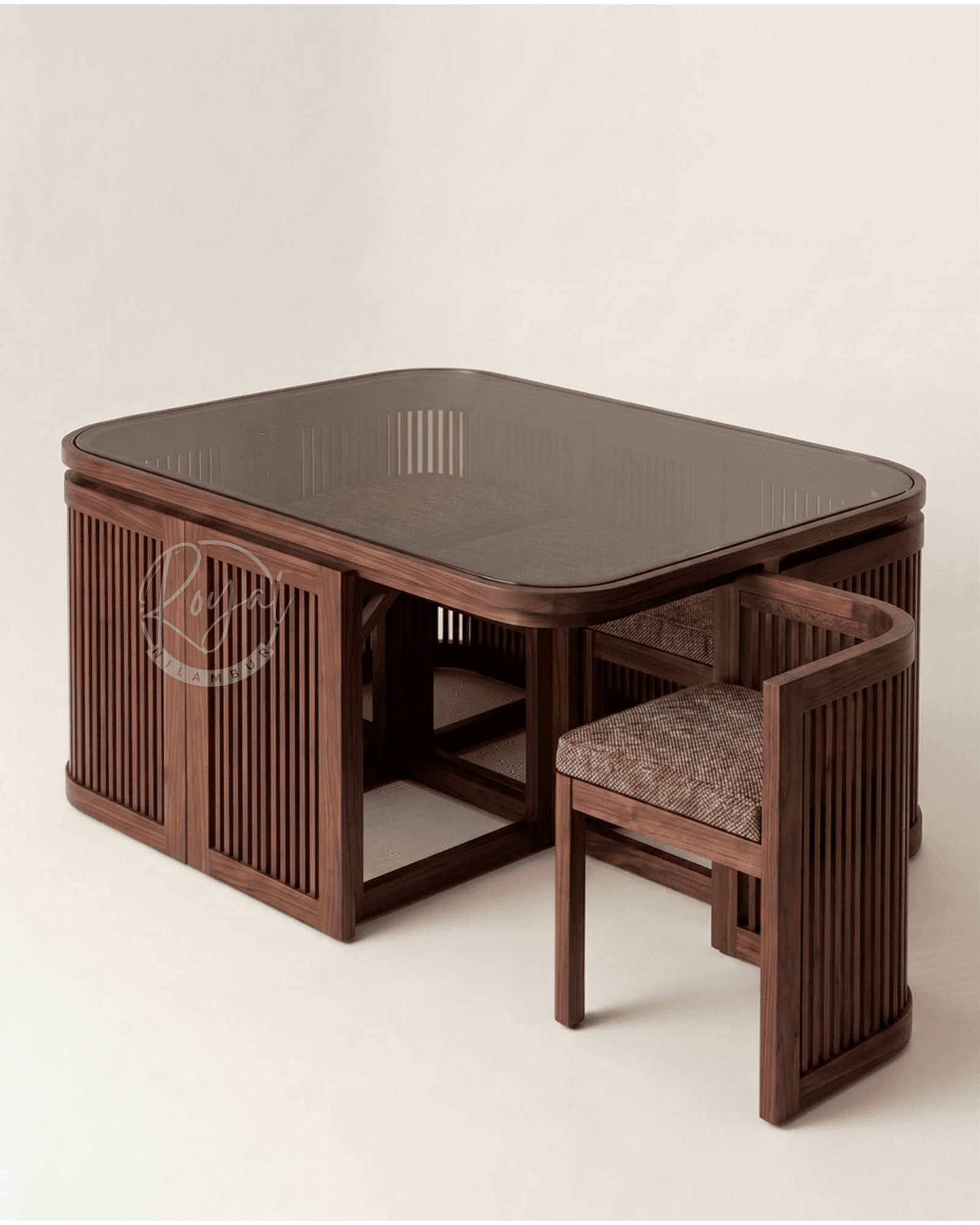 Royal Ahitiq Nilambur Teak Wood Kitchen Table With Glass Top