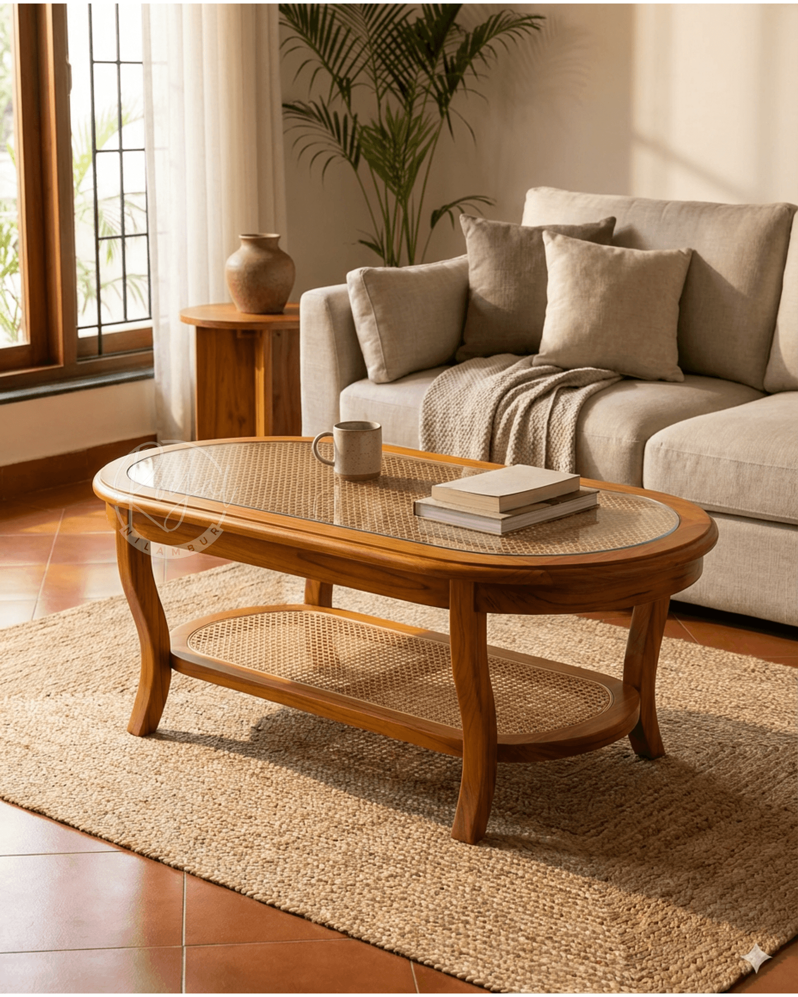 Royal Nilcan Teak Wooden Cane Coffee Table