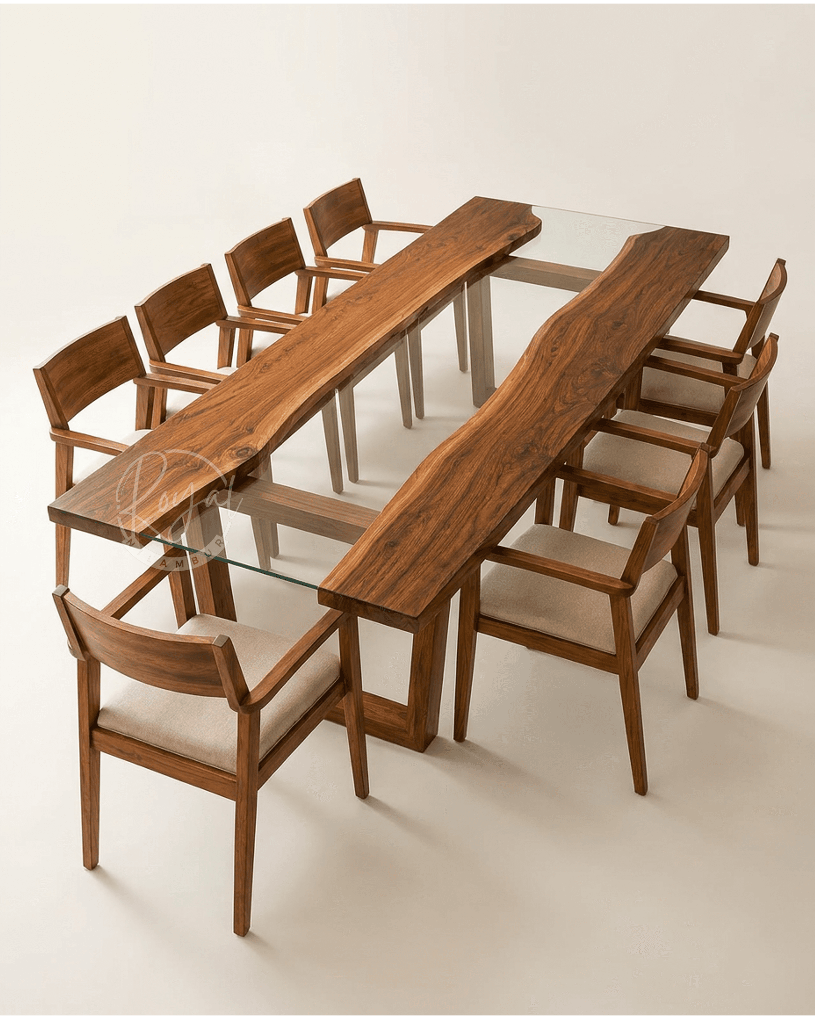 Royal Dhyonix Nilambur Teak Wood Dining Table With Glass Top