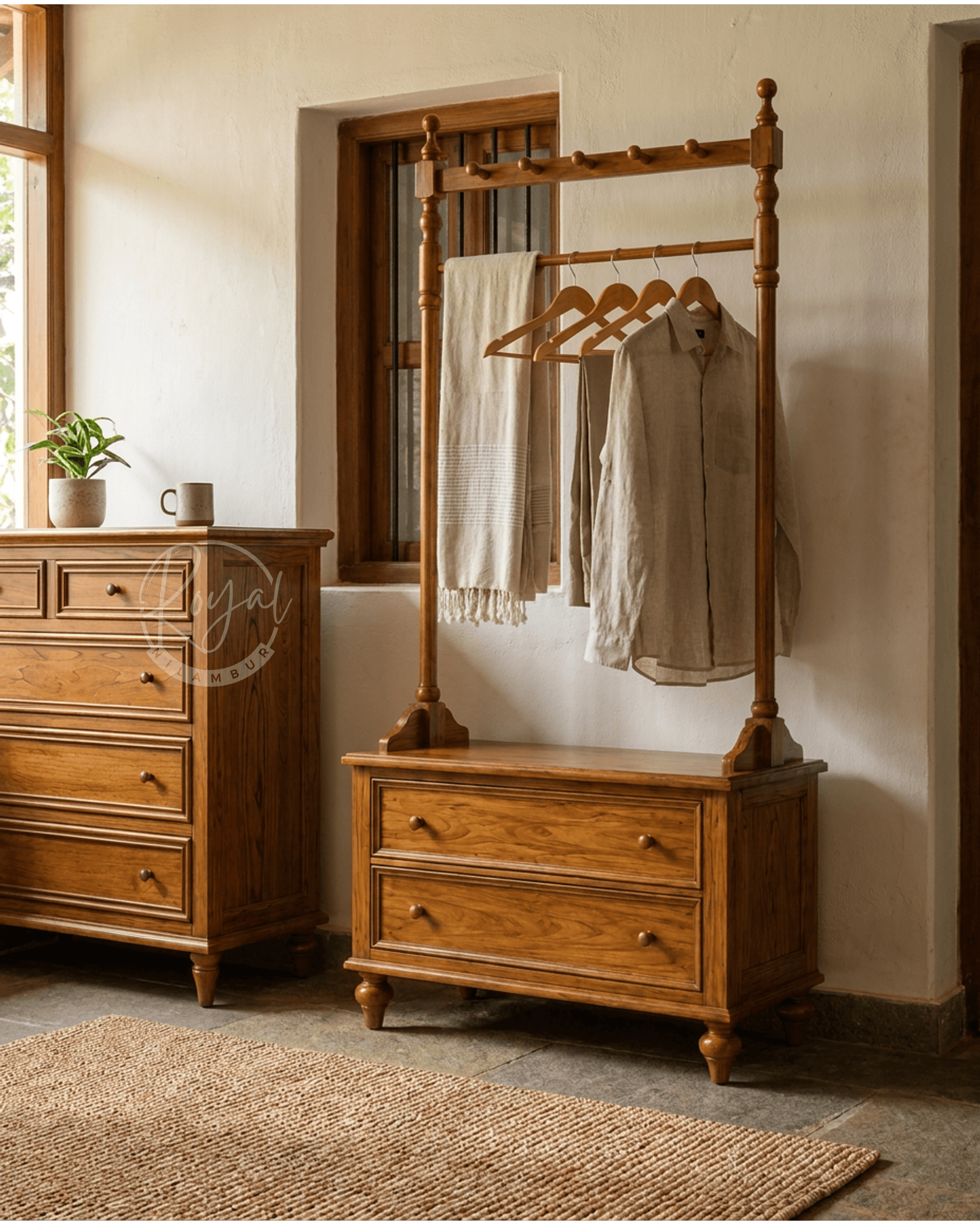 Royal Zanyx Nilambur Teak Wood Clothes Rack
