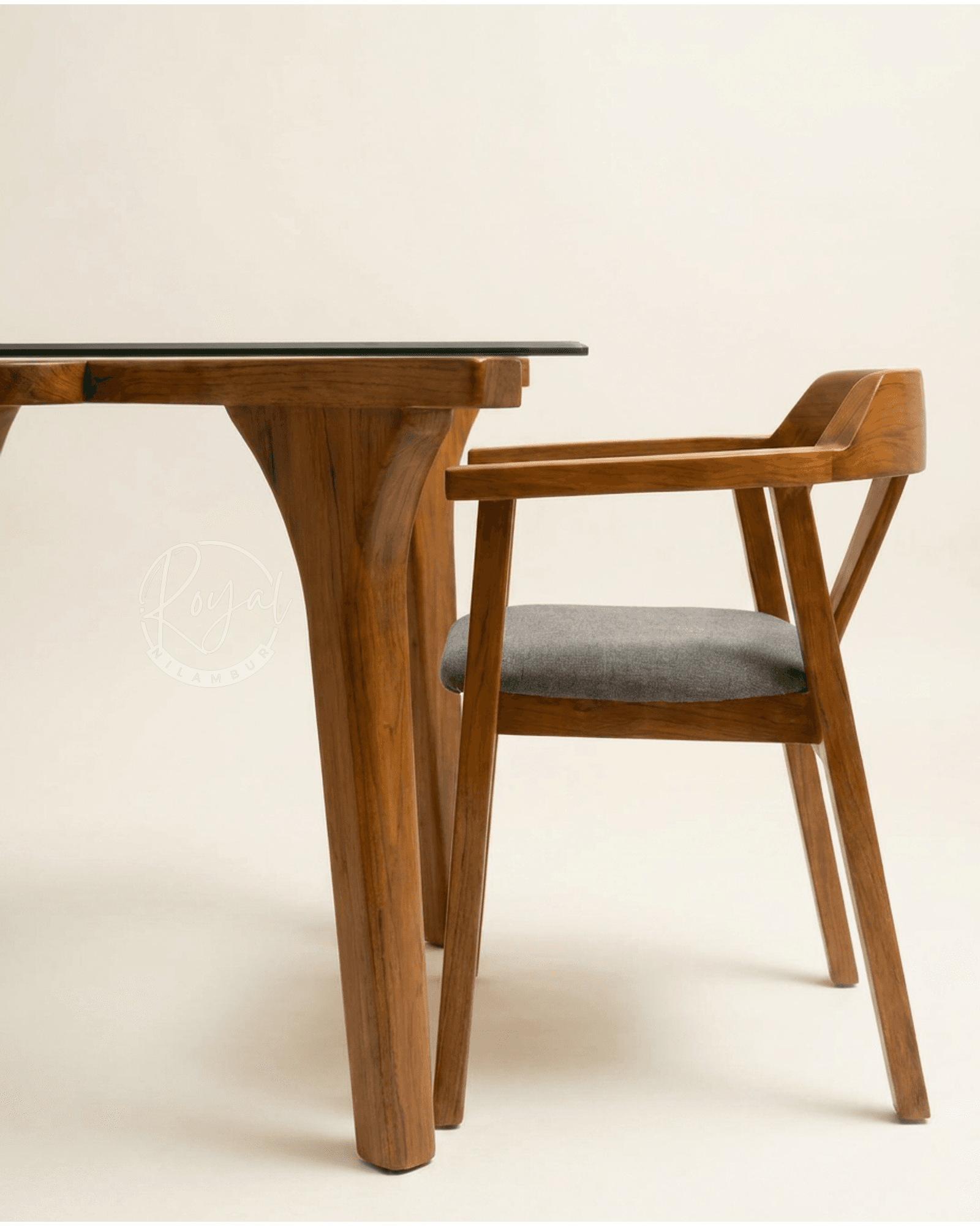 Royal Svarox Nilambur Teak Wood Dining Set With Glass Top