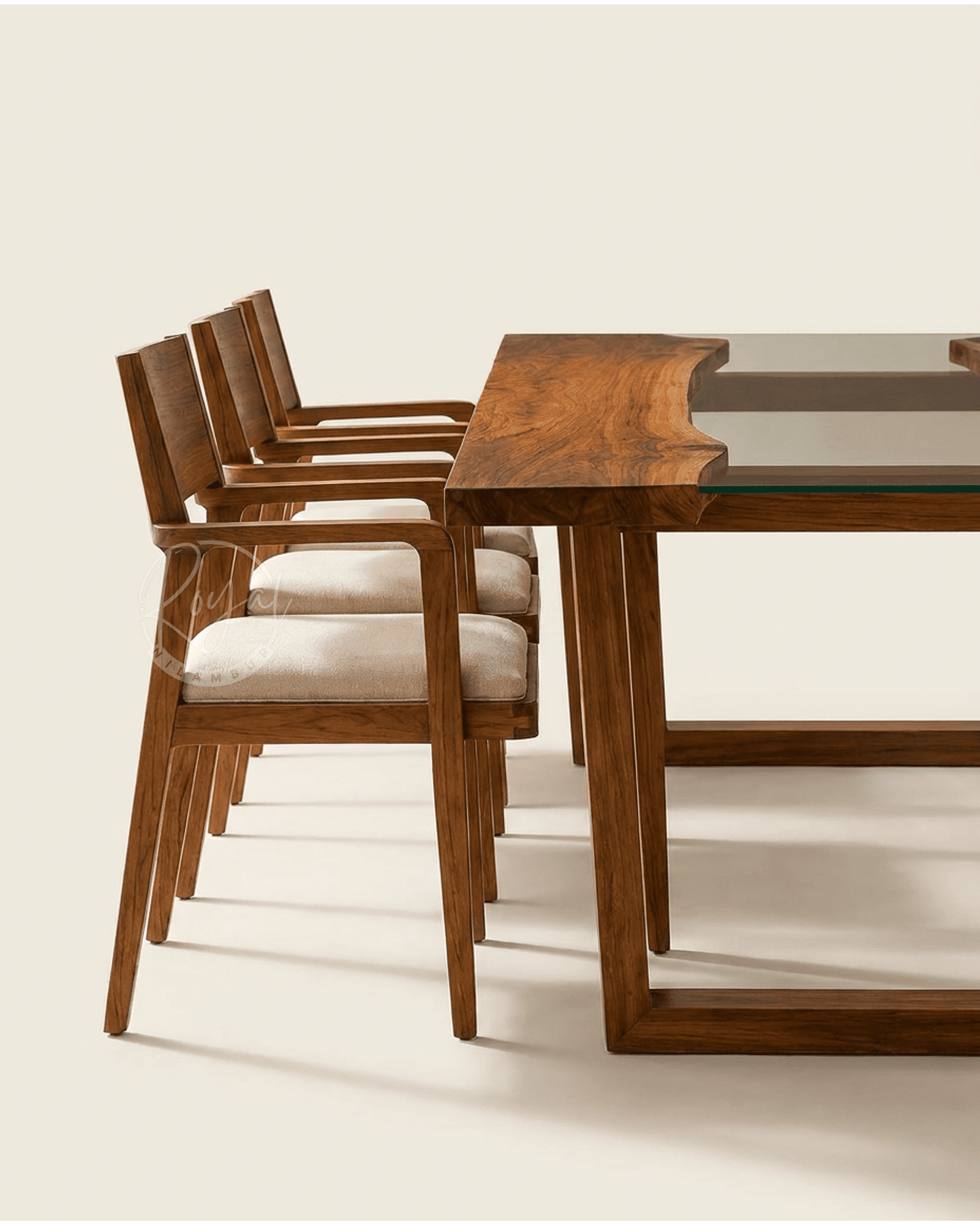 Royal Dhyonix Nilambur Teak Wood Dining Table With Glass Top