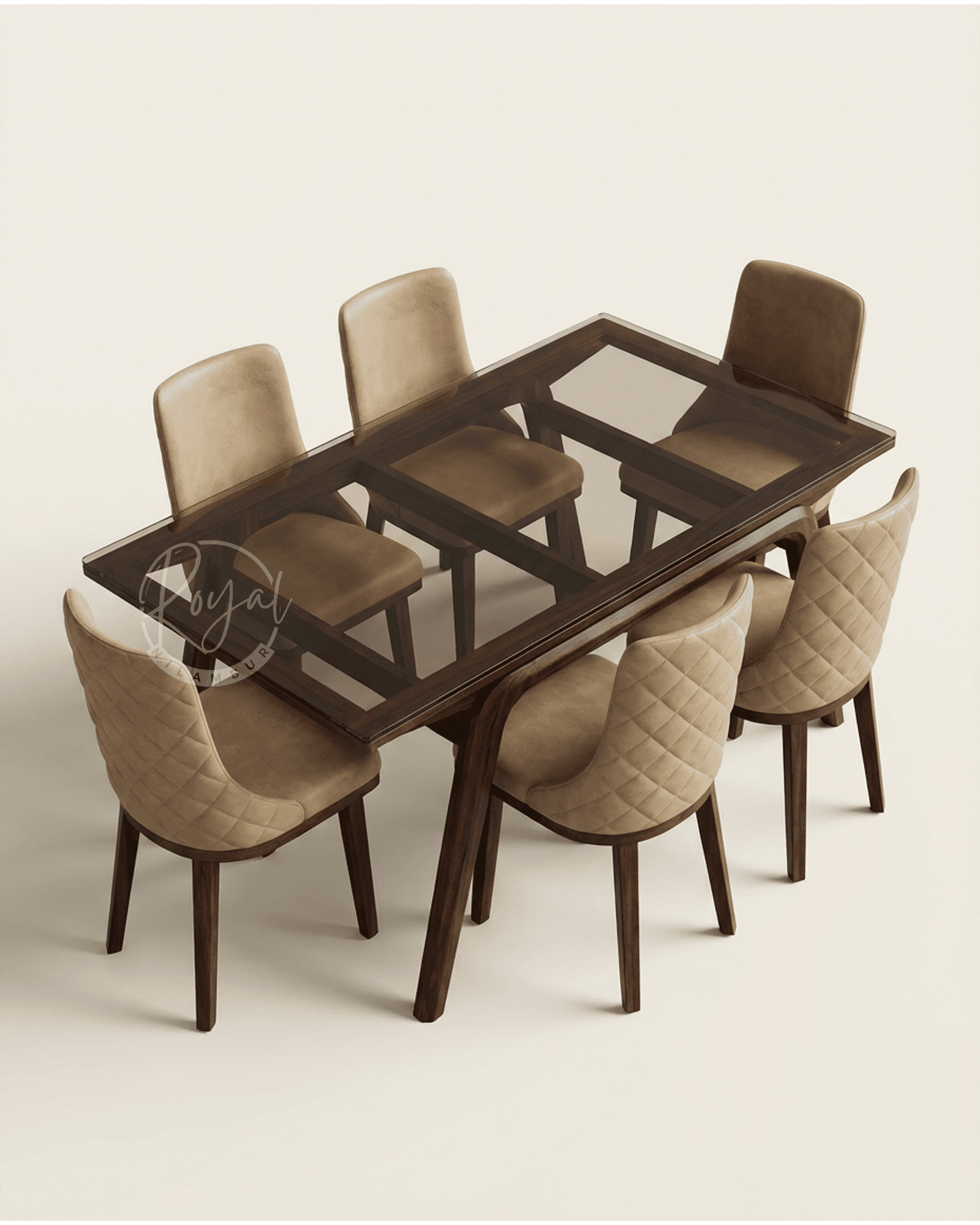 Royal Zynda Nilambur Teak Wood Dining Table With Glass Top