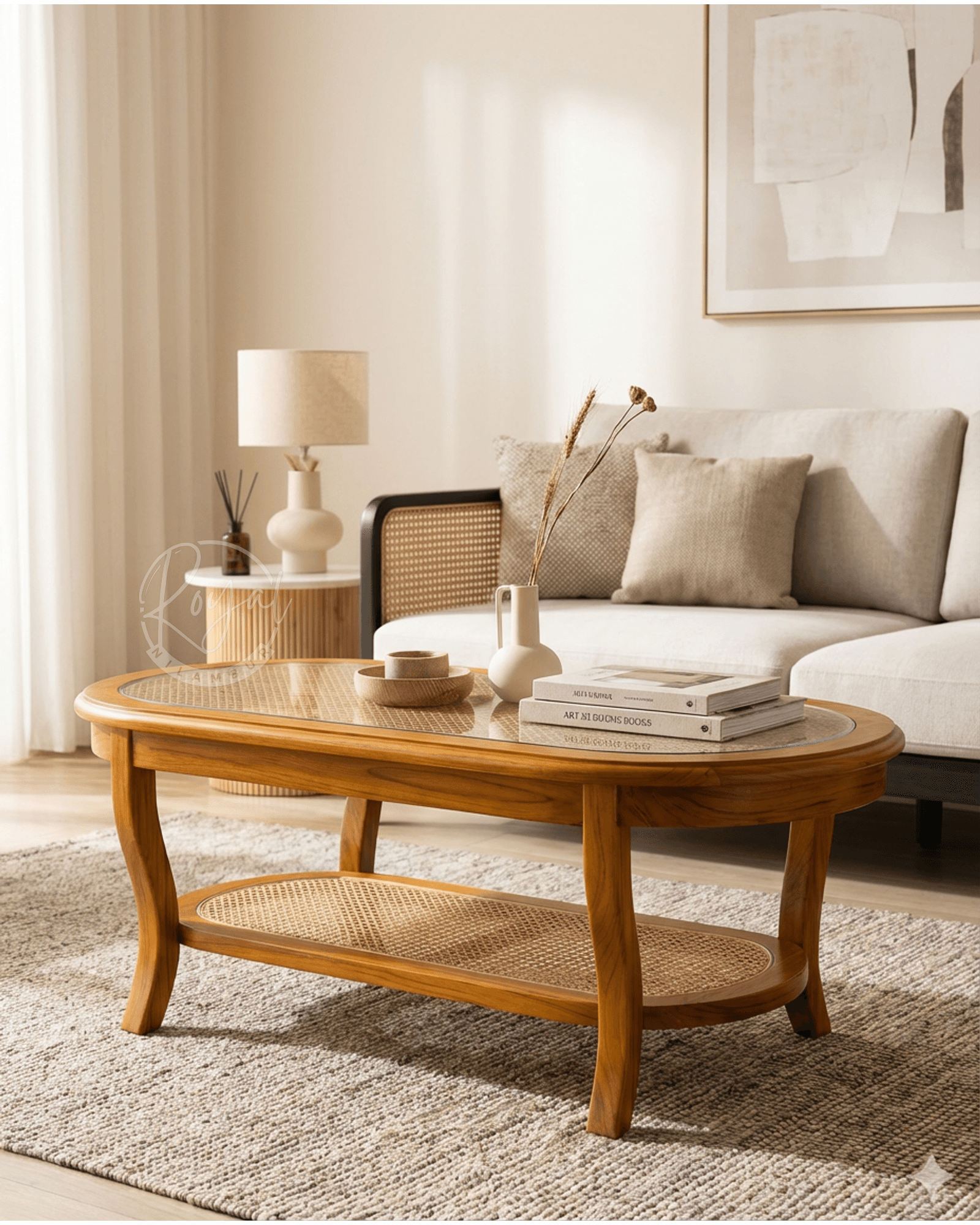 Royal Nilcan Teak Wooden Cane Coffee Table