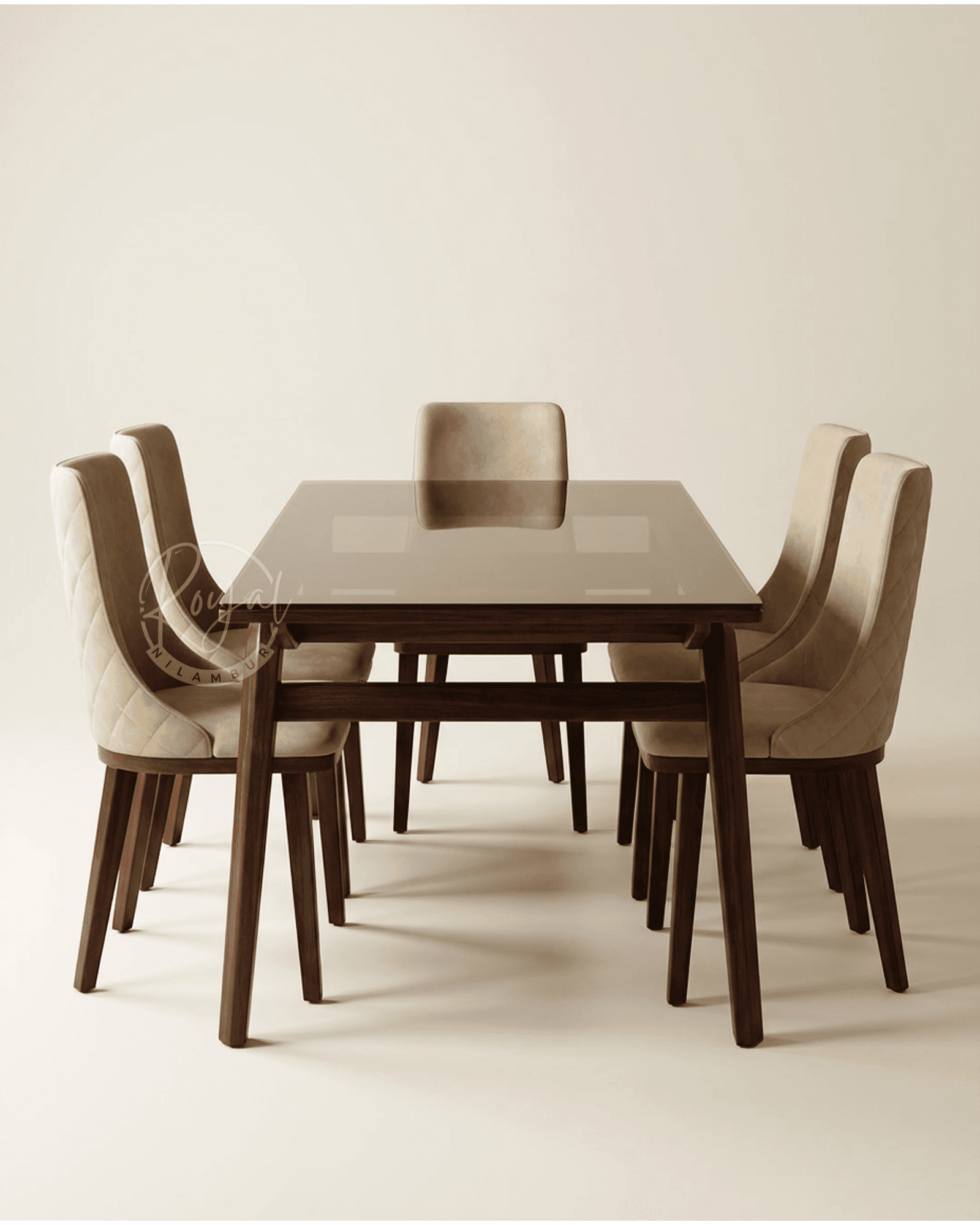 Royal Zynda Nilambur Teak Wood Dining Table With Glass Top