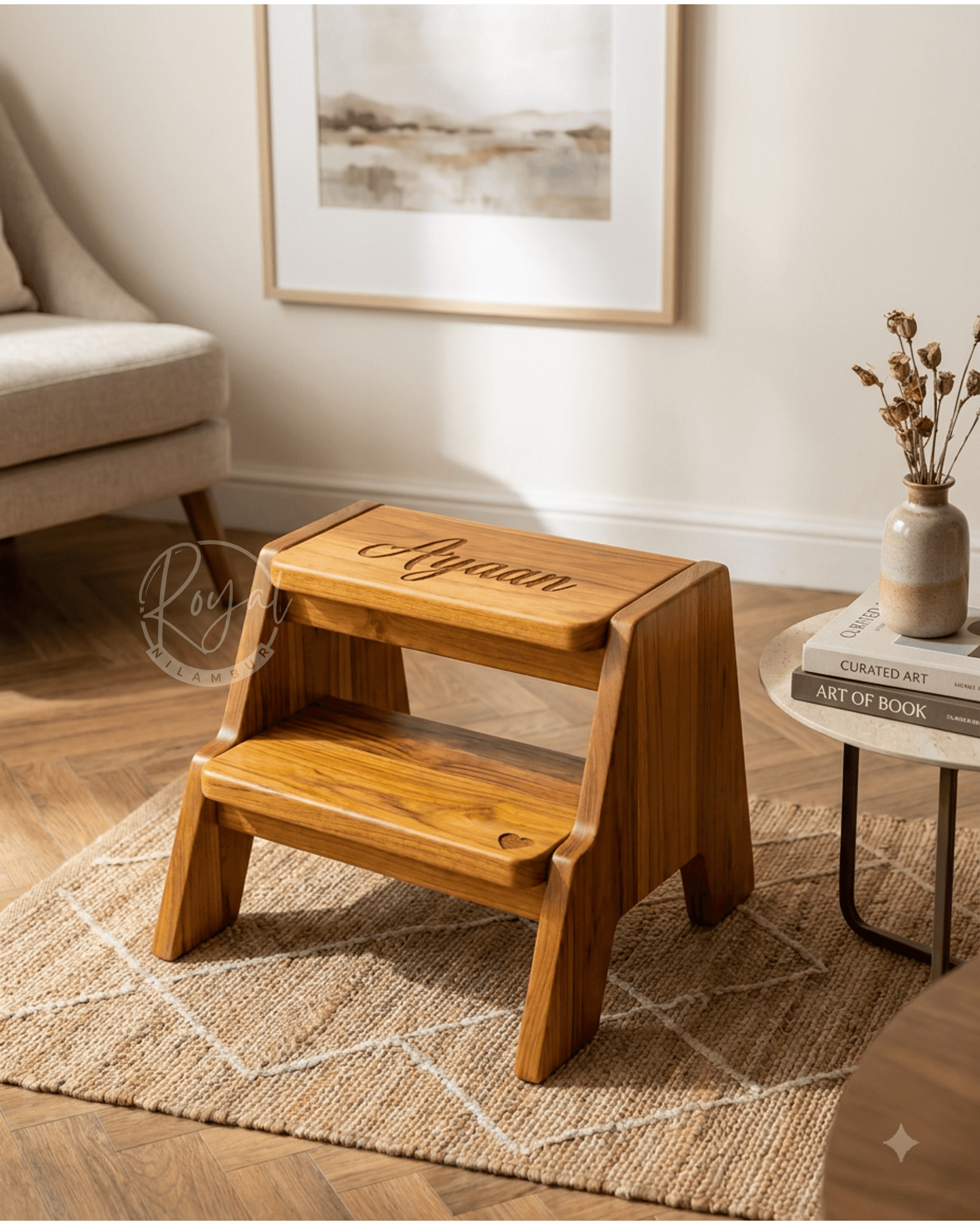 Royal Tarvix Nilambur Teak Wood Step Stool