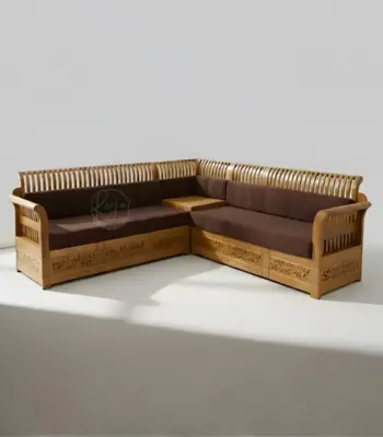 Royal Aksha corner sofa made from premium Nilambur teak wood
