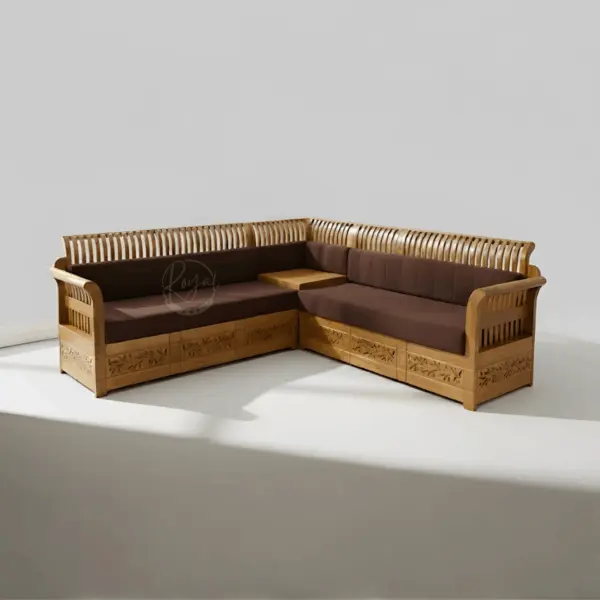 Royal Aksha corner sofa made from premium Nilambur teak wood