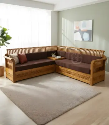 Royal Aksha corner sofa made from premium Nilambur teak wood