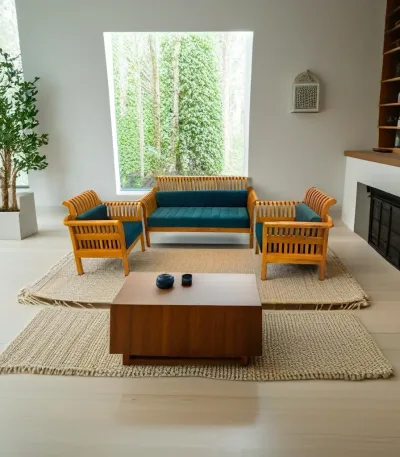 Nilambur teak wood 5 seater sofa