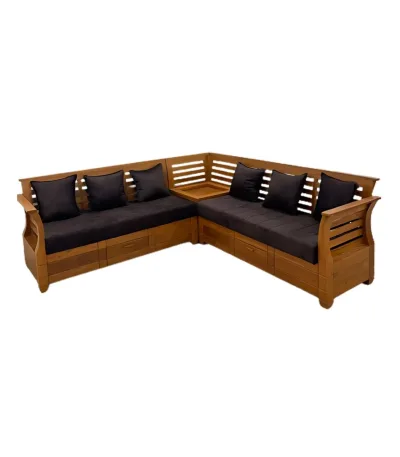 Nilambur teak wood corner sofa