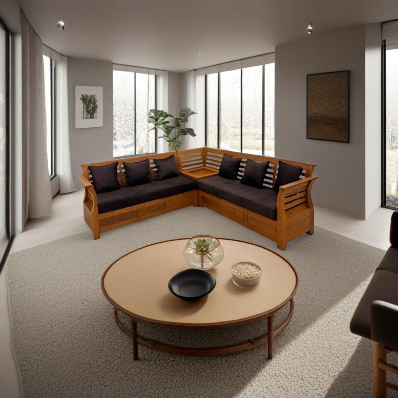 Nilambur teak wood corner sofa