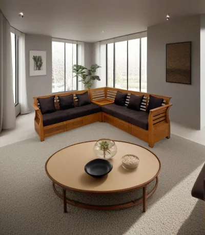 Nilambur teak wood corner sofa