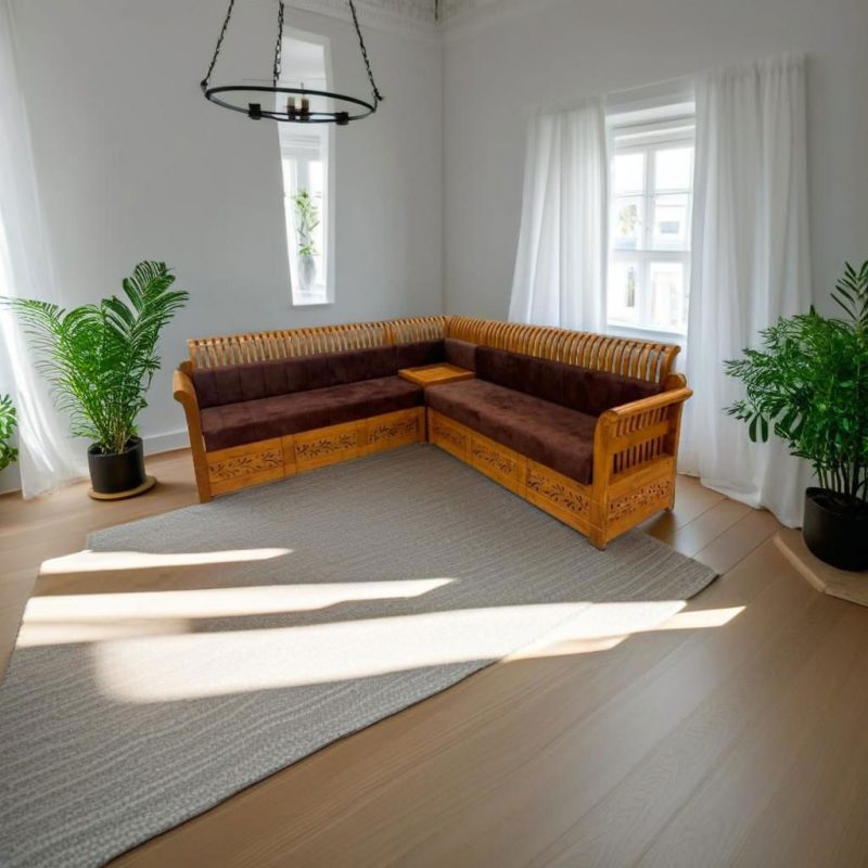 Nilambur teak wood corner sofa