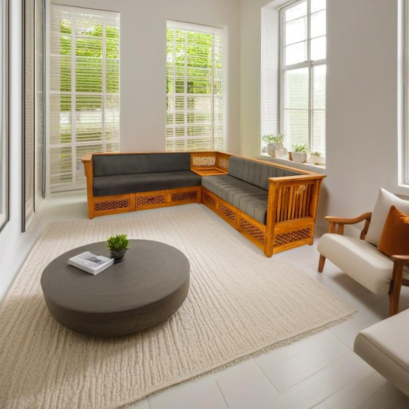 Nilambur teak wood corner sofa