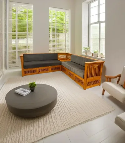 Nilambur teak wood corner sofa