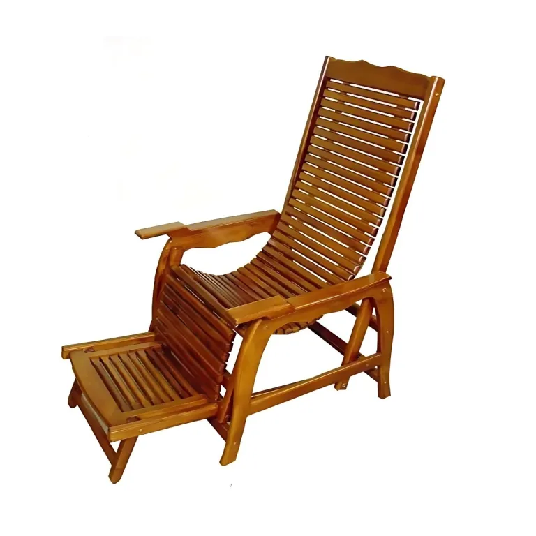 Easy chair featuring authentic Nilambur teak with adjustable backrest and integrated footrest