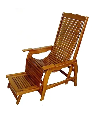 Easy chair featuring authentic Nilambur teak with adjustable backrest and integrated footrest