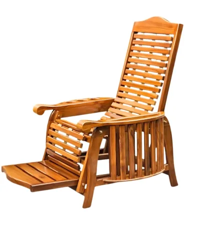 Easy chair featuring authentic Nilambur teak with adjustable backrest and integrated footrest