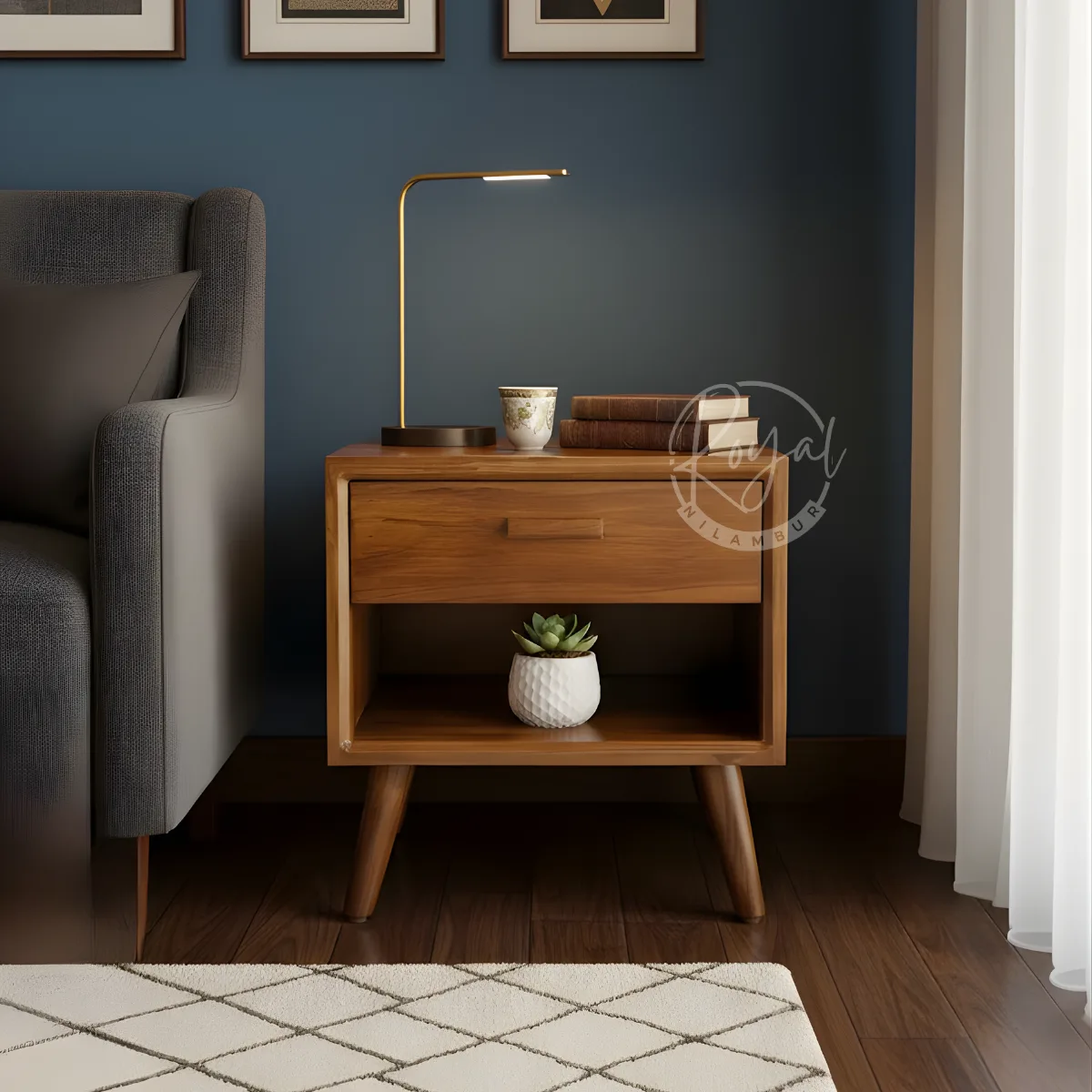 Royal Dhruv Nilambur Teak Wood Side Table by royal nilambur Royal Dhruv Nilambur Teak Wood Side Table - Image 1