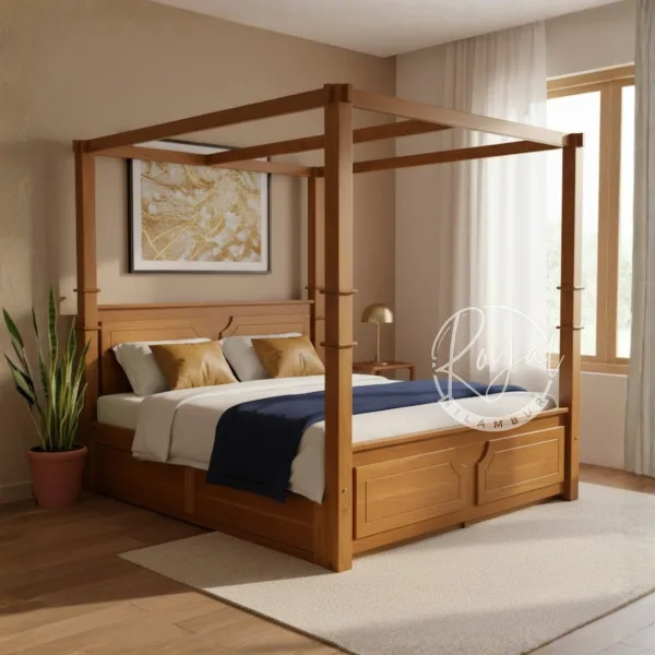Royal Lyra Nilambur Teak Wood Canopy Bed