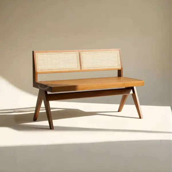 Teak Wooden Cane Bench