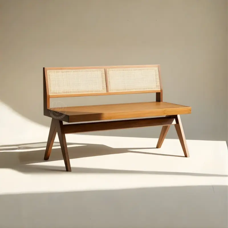 Teak Wooden Cane Bench