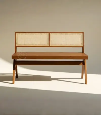 Teak Wooden Cane Bench