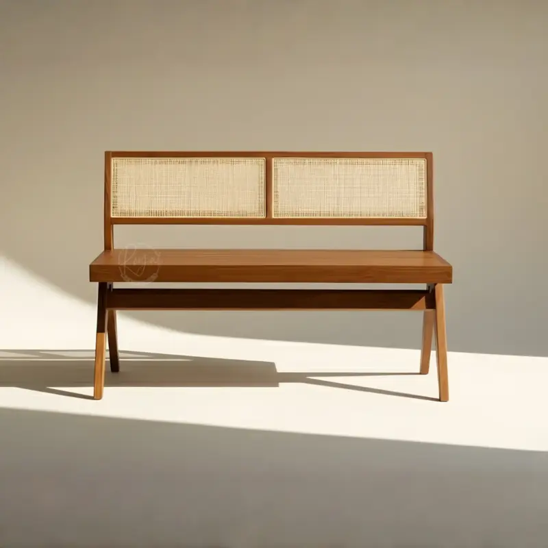 Teak Wooden Cane Bench