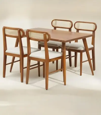 Teak Wooden Cane Dining Set