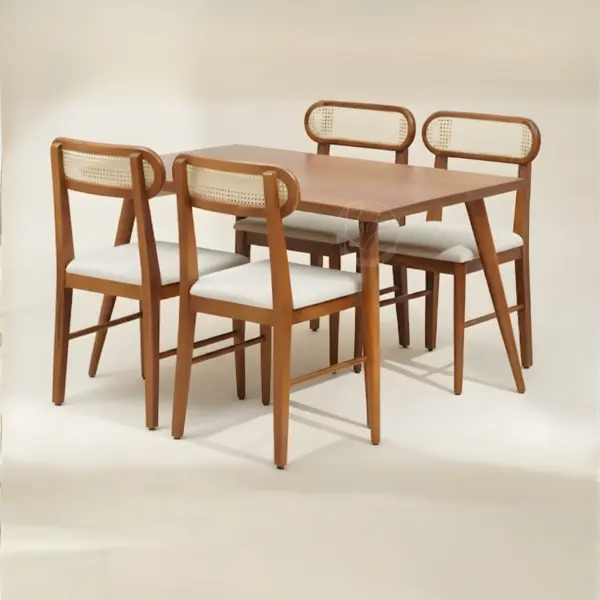 Teak Wooden Cane Dining Set