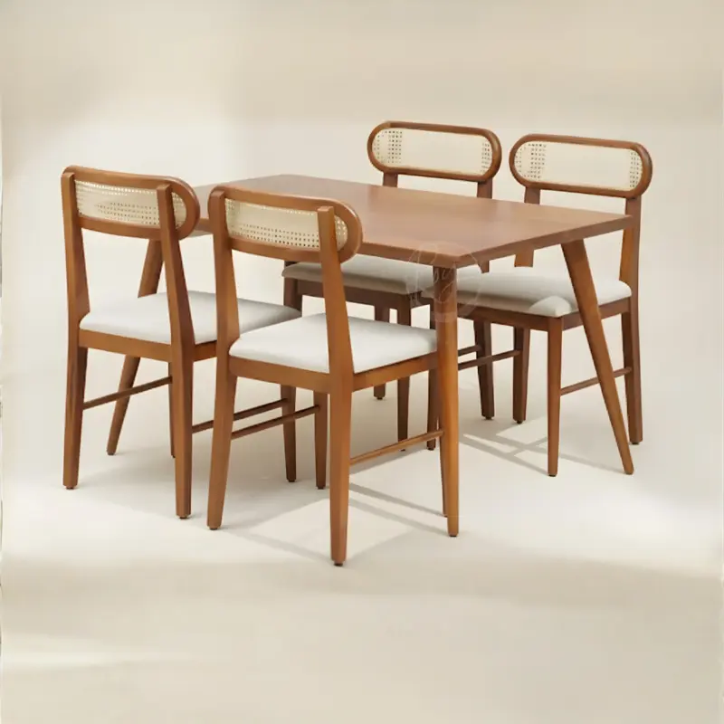 Teak Wooden Cane Dining Set