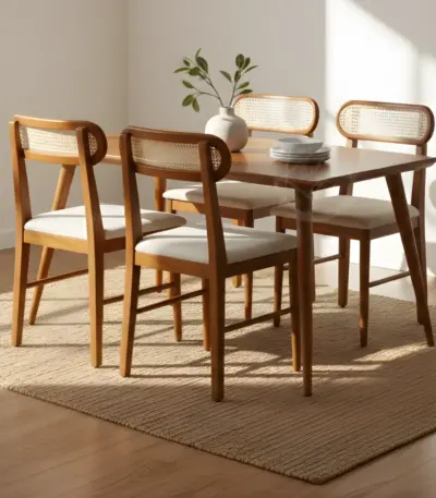 Teak Wooden Cane Dining Set