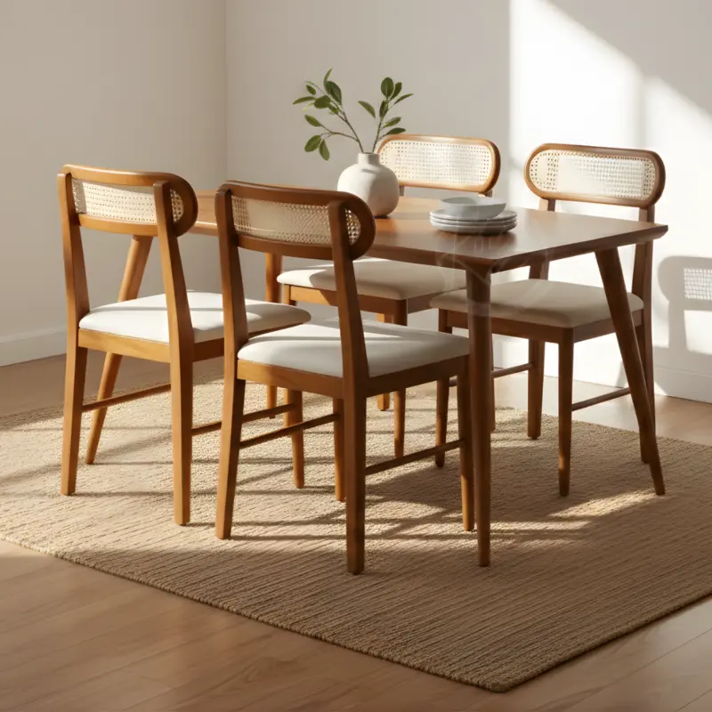 Teak Wooden Cane Dining Set