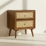 Teak Wooden Cane Bedside Table