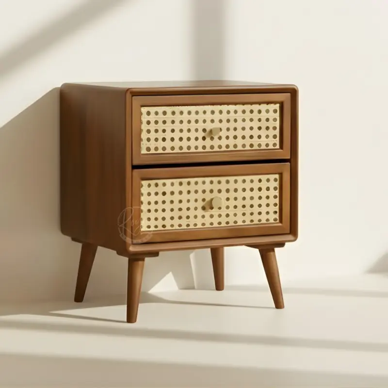 Teak Wooden Cane Bedside Table