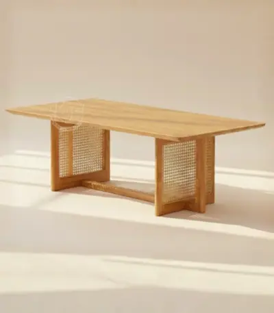 Teak Wooden Cane Coffee Table