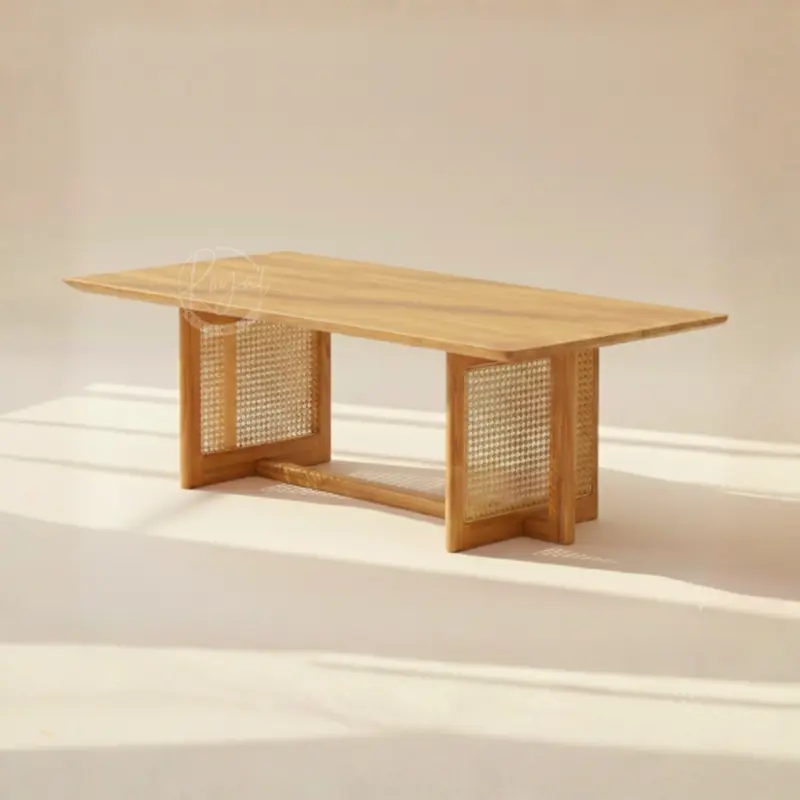 Teak Wooden Cane Coffee Table