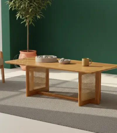 Teak Wooden Cane Coffee Table