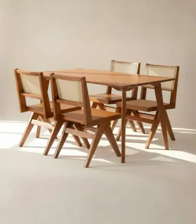Teak Wooden Cane Dining Set